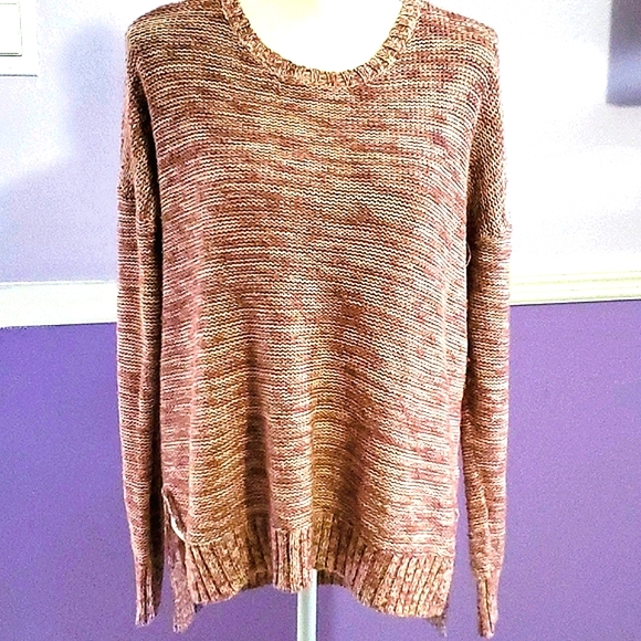 Mudd Marronish Long Sleeve Longline Chunky Cozy Textured Sweater Athleisure - Picture 1 of 10